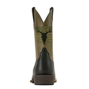 Ariat Sport Antlers Western Boots, Waterproof Full-Grain Leather, Embroidered American Flag and Deer Skull, Square Toe, Block Heel, Black Adobe/Four Leaf Clover, 8.5