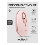 Logitech POP Compact Wireless Mouse, Bluetooth, Pink, Ambidextrous, SilentTouch Technology