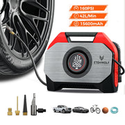 ETENWOLF Cordless Tire Inflator Portable Air Compressor 160 PSI with 15600 mAh Battery, Digital Display, LED Light, Red, S6SE