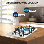 VBGK 2 Burner Gas Cooktop, Dual Fuel Propane and Natural Gas, 12-Inch Stainless Steel with Thermocouple Safety, Cast Iron Grates, Auto Electric Ignition