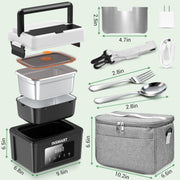 INSMART 6.3-Cup Cordless Electric Lunch Box with 4D Surround Heating, Two-Tier Bag, Utensils Included, Dishwasher Safe, Black