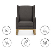 Delta Children Hanover Rocking Chair, Modern Wingback Design, Charcoal Fabric, Acorn Wood Base, W81063J-1451