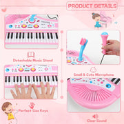 Lictin GYH0078 Toddlers Piano Keyboard Instrument with Microphone, 37 Keys Piano Toys, Pink