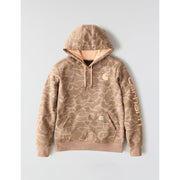 Carhartt Women's Relaxed Fit Midweight Logo Sleeve Graphic Printed Sweatshirt, Soft Sepia Vintage Camo, Small, 107267