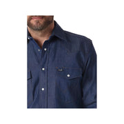Wrangler Men's Cowboy Cut Denim Long Sleeve Snap Work Shirt, Classic Fit, Indigo Blue, MS70119