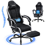 Seenda Massage Gaming Chair with Reclining Backrest, Retractable Footrest, Massage Lumbar Support, Upgraded Armrests, Fabric, Black