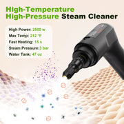 KANFUAQ Handheld Steam Cleaner, 2500W Power, 3-Level Adjustable Steam, 1.4L Large Tank, 15-Piece Accessory Kit, Portable Steamer for Home Car Kitchen Bathroom, TC-SC-005