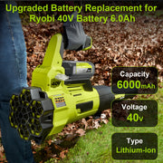Abeden 2 Pack 40V 6.0Ah Lithium-Ion Power Tool Battery Replacement for Ryobi OP4050 OP4060 OP40261 OP4030