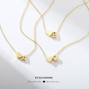 Turandoss 14K Gold Plated Dainty Heart Initial Necklace for Women, Personalized A-Z Pendant, 16in Chain with Lobster Clasp