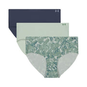 Under Armour Pure Stretch Printed No Show Hipster Women's Underwear, Downpour Gray, Extra Large, Pack of 3, UUSHJ275-062