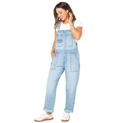 Celebrity Pink Women's Boyfriend Cuffed Denim Overalls, Relaxed Fit, Light Wash, Adjustable Straps