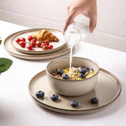 AmorArc Ceramic Dinnerware Set, 12 Pieces, Scratch-Resistant Stoneware Plates and Bowls, Reactive Glaze Cappuccino, Service for 4