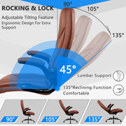 Coolhut 200PY-Brown Ergonomic Leather Executive Office Chair with Adjustable Flip-Up Arms