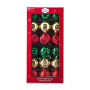 Holiday Time Shatterproof Ball Christmas Ornaments, 50-Count, Red Green Gold, Assorted Finishes
