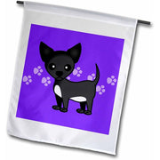 3dRose fl_12079_1 Cute Black Chihuahua Blue Pawprint Background Garden Flag