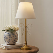 VCNY Home 24 in Gold Metal Bow Table Lamp with White Polyester Shade, Farmhouse Style, B0W-LMP-24IN-WD-GOLD