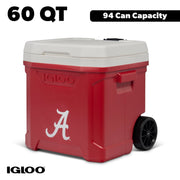 Igloo 60 QT Profile II Rolling Cooler with Ultratherm Insulation and Cool Riser Technology, Alabama Crimson Tide Red, 92 Can Capacity, Wheeled, 28204