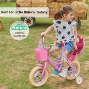 Glerc Maggie 16 Inch Kids Girls Bike, Princess Style with Doll Seat, Basket, Training Wheels, Pink, BG1012YD16pk