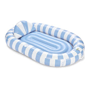 Funboy Float Life Blue and White Striped Oval Tanning Pool Lounger, Oversized 2-in-1 Design with Integrated Backrest and Built-In Cup Holder, 68 in