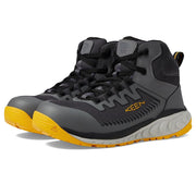 KEEN Utility Arvada Mid Height Composite Toe Work Sneakers, Breathable, Water Resistant, Oil Slip Resistant, Black Yellow, Men's 9.5 Wide, 1027652