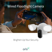 Arlo Wired Floodlight Security Camera, 2K HDR Video, 2000 Lumen Floodlight, Color Night Vision, 160 Field of View, Integrated Siren, Two-Way Audio, White