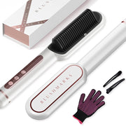 Blush Marks Hair Straightener Brush with Nano Titanium Coating, 9 Temperature Settings, LED Display, Ionic Technology, Anti-Scald Design, White