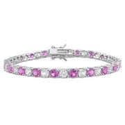 Lab Created SAMS03153 Pink Sapphire Tennis Bracelet in Sterling Silver, 7.25