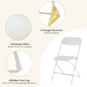 Nazhura Folding Chairs Portable Lawn Chairs for Kitchen and Dinning Room Metal and Plastic Set of 6, White