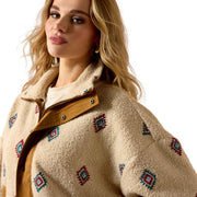 Ariat Women Sherpa Blocked Jacket, Classic Fit, Southwest Embroidered Motif, Cropped Aviator Style, 100% Recycled Polyester, Cozy Sherpa Lining, 10062815