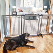 MyPet Extra Wide Freestanding Versa-Lock Pet Gate, Gray Wood Frame with Graphite Wire Panels, Fits 24.5-72 in Wide Openings, 31.5 in Tall, 12.25 lb, 5404