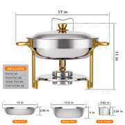 CAMMOO Rose Gold 4 Pack 6QT Round Chafing Dish Set, 18/8 Stainless Steel, Durable Stability, Elegant Finish