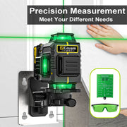Gisam RX-ZZ Laser Level Tool, 4x360 Self-Leveling Green Cross Line, 16 Lines, Bluetooth Remote Control, Tripod Included, 2x4800mAh Batteries