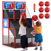 JoyStone Kids Dual Basketball Arcade Game Set, Adjustable Height 45-55.7 in, Includes 6 Balls, Pump, Storage Net, Indoor Outdoor Toy for Toddlers