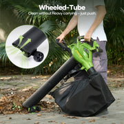 GASKY 3-in-1 Leaf Blower Vacuum Mulcher, 120V 12Amp, 495 CFM, 199 MPH, 6 Speeds, Easy-Wheel Walk-Behind, 12-Gallon Collection Bag, Green