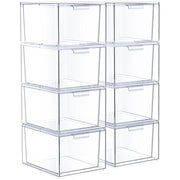 Sorbus Stackable Acrylic Drawers, Clear Plastic Storage Bins, 8-Count, Smooth Sliding with Easy-Grip Handles, Anti-Slip Gel Feet, Customizable Labels