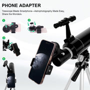 Meezaa 80mm Aperture Refractor Telescope Kit, 500mm Focal Length, 20x-150x Magnification, Black - Aluminum Tripod
