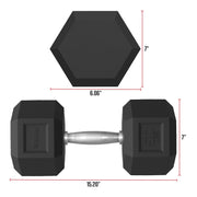 FitRx 30677 50lbs Rubber Hex Dumbbell, Solid Steel Handle, Durable Rubber Coating, Anti-Roll Design, Single