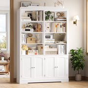 Homfa 73in Tall Double Row Bookshelf with 4 Doors, 6-Tier 8 Cubes Display, Adjustable Shelves, White, H-053271A