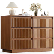 Upgo Wood Dresser, 6 Extra-Deep Drawers, Modern Mid-Century Walnut Finish, Waterproof Surface, Anti-Tip Design
