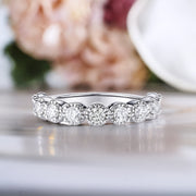 JeenMata RHJGCVDBANDMG1mns7 Lab Grown Diamond Round Prong Set Vintage Anniversary Ring, 18K White Gold Plated Brass Band, Size 7