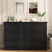 IDEALSOUL Black 6 Drawer Dresser, Vintage Wood Storage Cabinet with Waterproof Surface and Bronze Handles