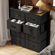 CONCETTA 8-Drawer Fabric Dresser with Adjustable Feet, Waterproof Wooden Surface, Black