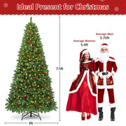 Firstness 7.5ft Pre-Lit Artificial Christmas Tree with 450 Warm White LED Lights, 1300 Branch Tips, Pine Cones and Red Berries