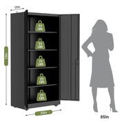 EDX 71 in Metal Storage Cabinet with Pegboard, Locking Doors, Adjustable Shelves, Anti-Tip Wall Mount, Black, EDX-TPG-G01