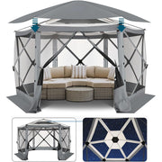 HOTEEL HO-000044-R 12 x 12 Portable Pop-Up Outdoor Camping Gazebo  Glamping Canopy with Mosquito Nettings  Waterproof  UV  Hub Tent Instant Screened Tent Canopy Shelter with Ground Stakes & Carry Bag  Blue