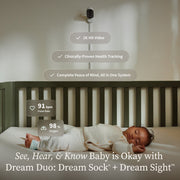 Owlet Dream Duo Gen 3 Baby Monitor, All-in-One Smart Monitoring with FDA-Cleared Sock, 2K HD Camera, Night Vision, Two-Way Audio, Dusty Rose, PS03NWDUSN