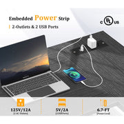 Mr IRONSTONE 47 Inch L-Shaped Desk with Built-in Power Outlets and USB Ports, Reversible Shelving, Adjustable Storage, Black