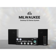 Naxa Electronics Victor Milwaukee 50 Watt Desktop CD Stereo System with Bluetooth, Functioning Square VU Meters, Detached Speakers, Remote Control, Silver