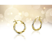 Brilliance Fine Jewelry 14K Gold Plated Sterling Silver Crystal Twisted Round Hoop Earrings, Yellow