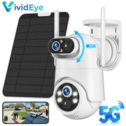 VividEye 4K Dual-Lens Solar Outdoor Security Camera, 360 PTZ with Smart Tracking, IP65 Waterproof, PIR Detection, Full Color Night Vision, 2-Way Audio, Rechargeable Battery